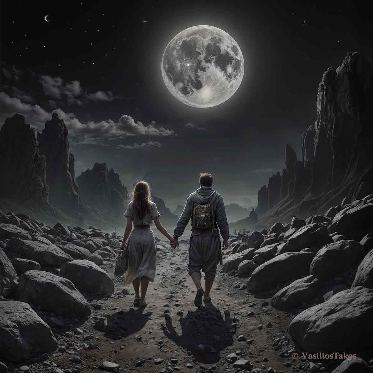 moon in capricorn night sky over mountain peak